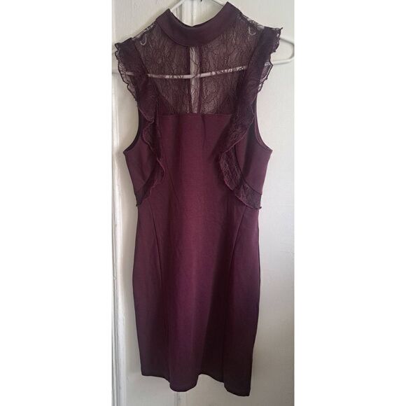 Free People womens small hi neck fitted Stretch mesh  lace top mauve purple - Picture 1 of 8